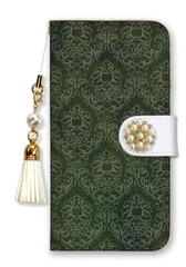 iPhone12 Pro Max ケース 手帳型 アイフォン12 プロマックス スマホケース パール デコ ストラップ付  おしゃれ レザー ダマスク柄 上品 大人 可愛い かわいい ブランド ピンク カラー07