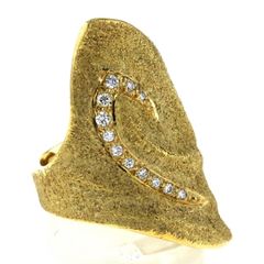 作家品 K18YG イエローゴールド リング ダイヤモンド 0.16ct スターダスト加工 縦長 幅広 指輪 14号【新品仕上済】【zz】【中古】