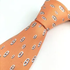 【 HERMES 】A 56 A-4 エルメス シェーヌダンクル 総柄 シルク 100％ ネクタイ 長さ 156cm 紳士 メンズ 服飾小物 オレンジ系