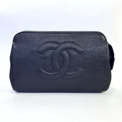 CHANEL シャネル ココマーク コスメ ポーチ ブラック キャビアスキン レディース セカンドバッグ クラッチバッグ アクセサリーポーチ 小物入れ 美品 aua60911070812