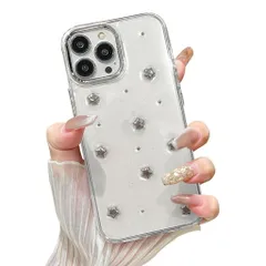 EYZUTAKケース対応iPhone16Pro用の保護ケースおしゃれ可愛い韓国クリアりぼん立体感装飾きらきらラメ入り透明TPU薄型軽量耐衝撃擦り傷防止保護ケースカバー-銀色の星