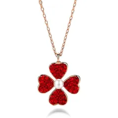 特価ネックレス パール 四つ葉のクローバー ペンダント 925シルバー あずきチェーンK18ゴールド 赤いジルコニア 金属アレルギー対応 アクセサリー 女性 ジュエリー [ARSMI] 妻 彼女 プレゼント 誕生日 母の日 ギフト ボックス付き