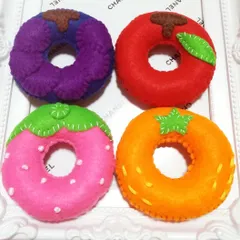 フェルトフルーツドーナツ屋さん♡4種類 ぶどう*りんご*いちご*みかん