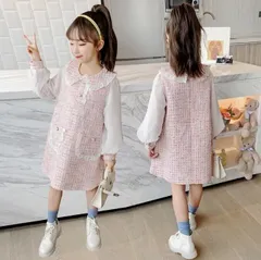 スーツ 女の子 フォーマル 入学式 子供  ワンピース セレモニー 服 きれいめ チュニック 子ども 子供服 ピアノ発表会 キッズ おしゃれ 春 結婚式 春 ツイード 110 120 130 140 150 入園式 5歳 7歳 4歳 yijia02