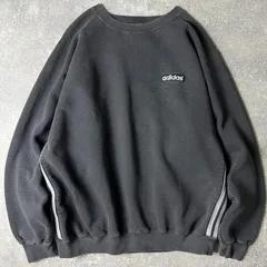 90s USA製 adidas ロゴ 刺繍 3ストライプ スウェット トレーナー XL / 90年代 オールド アメリカ製 アディダス ブラック 墨黒