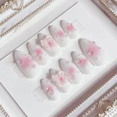 12 ネイルチップ チークネイル ワンホン シンプル ピンク ホワイト ハート