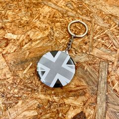 古着屋siveLオリジナル モノクロユニオンジャック ミラーキーホルダー 44mm キーチェーン 鏡 イギリス 国旗 UK ロッカーズ PUNK パンク べスパ トライアンフ MINI