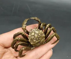 瑞】古銅製 蟹 置物 蓋置 最大幅：15．4cm 重さ：440g