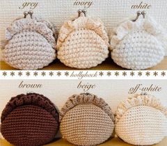 ハンドメイド　編み物　かぎ編み　フリル　がま口ポーチ　Lサイズ  Sサイズ セット