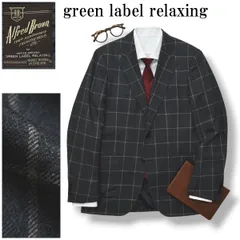 【美品】 グリーンレーベルリラクシング green label relaxing イギリス製生地 ALFRED BROWN フランネルウール シングル 2B ウィンドウペン テーラードジャケット 秋冬 48 グレー メンズ