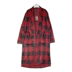 希少 チェック柄 ガウン ロングコート ヴィンテージ 昭和レトロ 赤 白 一点物 昭和レトロ タータンチェック柄ウールガウン コート 赤ルーム
