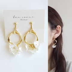 ガラスストーンとオーバルフープのイヤリング ピアス＊ハンドメイド