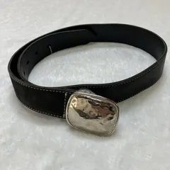 【ヴィンテージ】太幅 レザーベルト シルバーバックル ブラック メンズ レディース兼用