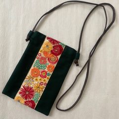 インド刺繍リボン携帯ミニショルダーバッグストラップ　ポーチスマホお財布携帯