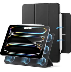 ESR iPad Pro 11インチ ケース M4 (2024、第5世代) 専用 強力マグネット吸着式 スリムな三つ折りスタンドケース オートスリープ/ウェイク機能 Pencil Pro/USB-C完全対応 耐久性保護