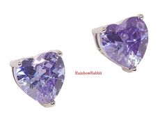 18K RGP プラチナ ダイヤ CZ 紫 ハート ピアス yp5086