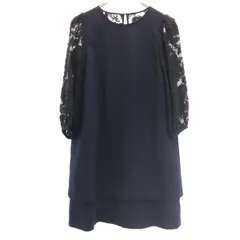 BEAUTY＆YOUTH ビューティーアンドユース 日本製 7分袖 ジョーゼット×ペイズリーレース ワンピース S ネイビー ユナイテッドアローズ レディース 古着