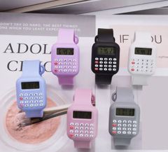 シリコンストラップ デジタル電卓ウォッチ 学生用 - 正方形の文字盤、多色オプション、防水機能なし。日付＆時刻表示付き電池式