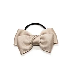 ベージュの二連グログランテープリボンポニー