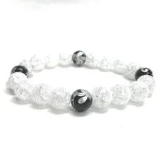 10mm 四神獣銀彫オニキス×クラック水晶 パワーストーン ブレスレット天然石 運気上昇 開運 金運 恋愛運 お守り 青龍 白虎 玄武 朱雀 メンズ・レディース 男性・女性 数珠ブレス 開運 ■