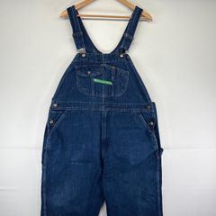 古着 キー KEY オーバーオール デニム ワンポイントロゴ ワーク 大きいサイズ w44 L28  ブルー メンズ