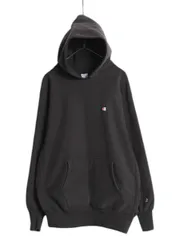【お得なクーポン配布中!】 90s USA製 ★ チャンピオン リバースウィーブ スウェット フード パーカー メンズ XXL / 黒 古着 オールド ワンポイント 目付き ブラック