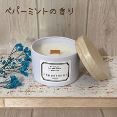 虫除け ペパーミント 木芯 ソイキャンドル 缶 アロマキャンドル