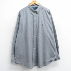 XL/古着 ラルフローレン 長袖 ブランド シャツ メンズ 90s ワンポイントロゴ 千鳥格子 YARMOUTH 大きいサイズ ロング丈 コットン ボタンダ