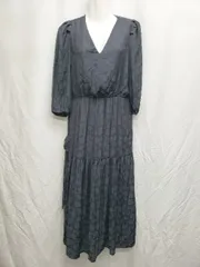 ◇ ⊂ ◎ ●未使用● BANANA REPUBLIC タグ付き 花柄 七分袖 ロング ワンピース サイズS ブラック ネイビー系 レディース P  【1407100015160】