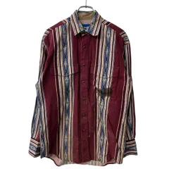 Wrangler 長袖シャツ M ワインレッドラングラー 柄シャツ スナップボタン チマヨ柄 ストライプ 古着卸 アメリカ仕入 a708-5236のサムネイル