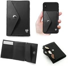 SANBASHI PUレザー ミニマム財布and W スマホ取付OK iPhone/android 繰り返し取外しできる ミニマル コンパクト財布 ミニ財布( ブラック,  Small)