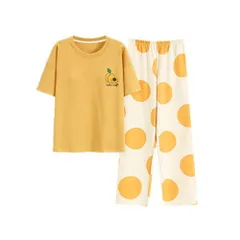 ☆ イエロー ☆ Mサイズ ☆ パジャマ カップ付き 上下セット パジャマ カップ付き 上下セット 半袖 レディース ルームウェア ナイトウェア ルームウエア 部屋着 寝間着 寝巻き 寝巻 ズボン 上下 セット 胸パッド付き 前開き 薄手 綿 コットン