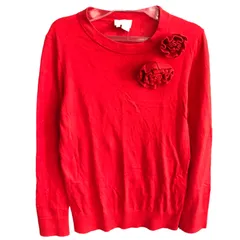 ♪1040 ケイトスペード 薔薇コサージュニット 赤 レッド 薄手ニット Sサイズのサムネイル