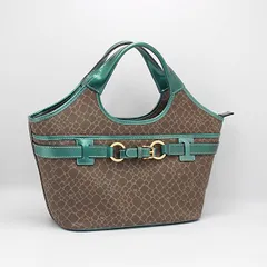 美品 ニナリッチ グリーン×ブラウン ジラフ柄 レザー レディースハンドバッグ 2000000 NSK INU