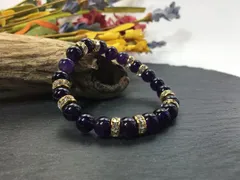 パワーストーン ブレスレット アメジスト  天然石ブレス (ゴールド) 8mm レディース  ●