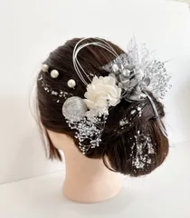 no.3 成人式　結婚式　髪飾り　水引　シルバー　銀箔　ヘアアクセ　水引　ブラック　ホワイト　紐　振袖