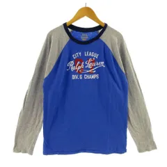 ポロ ラルフローレン POLO RALPH LAUREN Tシャツ 長袖 ロンT ラグランスリーブ ロゴプリント 配色 ブルー 青 グレー XL