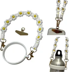 アリス Hi-Craft ハンドストラップ スマホストラップ 手首 携帯ストラップ おしゃれ かわいい ペットボトルホルダー付 フォンタブ 金具 2way(ホワイト)