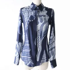 美品☆正規品 Stella McCartney ステラマッカートニー 606912 シルク100％ 比翼仕立て 長袖 シャツ/ブラウス ネイビー 紺 34 レディース♪ J03-st30320-201のサムネイル