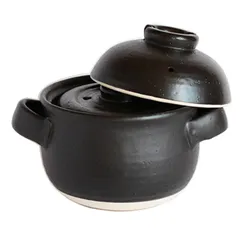 【特価商品】萬古焼 佐治陶器 炊飯鍋 中蓋付 4合 黒しずく 33-102