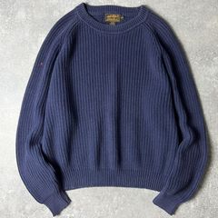 80s 黒タグ Eddie Bauer 無地 コットン ニット セーター XL / 80年代 ビンテージ エディーバウアー ネイビー ナス紺 リブ編み