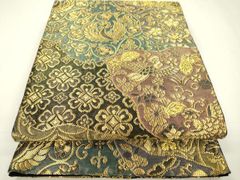 平和屋本店□極上 夏物 六通柄袋帯 紫陽花 黒地 金糸 三越扱い 逸品  