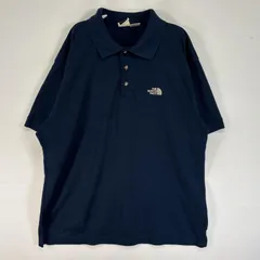 古着 ザ・ノースフェイス THE NORTH FACE 半袖 ポロシャツ ロゴ 刺繍 3ボタン L  ネイビー 無地 メンズ