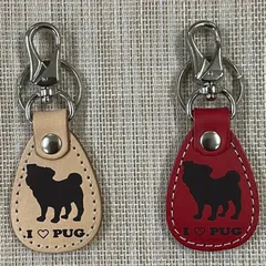 パグ　本革キーホルダー　I♡犬種シリーズ　◆経年変化によりエイジングが楽しめる革◆ヌメ色 ・赤◆1個価格のサムネイル