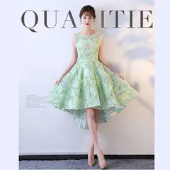 ドレス パーティドレス 結婚式 ワンピース 小さいサイズ 袖なし ノースリーブ 透け感 上品 きれいめ ラウンドネック ファスナー フィッシュテール XS グリーン 緑 20代 30代 40代 花嫁ドレス 二次会 イベント 成人式 da658c0