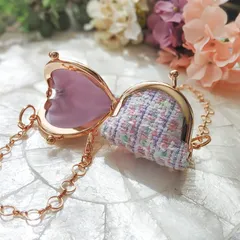 No.293『高品質ツイード♡紫陽花③　ミニがま口チャーム』　バッグチャーム　アクセサリーケース　ピルケース　コインケース　小銭入れのサムネイル
