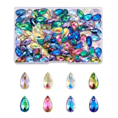 Beadthoven 約100個/箱 10色 しずく型 雫形 ガラスペンダント 多面カット サンキャッチャー キラキラ ガラスストーン チャーム ビーズ アクセサリーパーツ ジュエリー用 DIY ハンドメイド 手芸材料 手作り素材 クラフト用品 16x9x5m