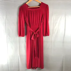 オットーコレクション Otto COLLECTION ワンピース フレアー スクエアネック パフスリーブ ウエストリボン  レッド 赤 Lサイズ 2025072000107