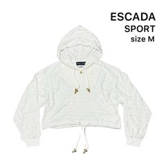 ESCADA SPORT エスカーダ スポート パーカー フード付き フーディー 長袖 ショート丈 コットン パイル 無地 ホワイト size M レディース