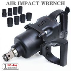 エアー インパクトレンチ 大型用 2800N.m 25.4mm ショートシャフト１インチ ソケット BOXセット トラック用　ツインハンマー エアー インパクト レンチ セット ハンドル D型 ソケット付き 超強力 大型 タイヤ外し トラック バス 大型車